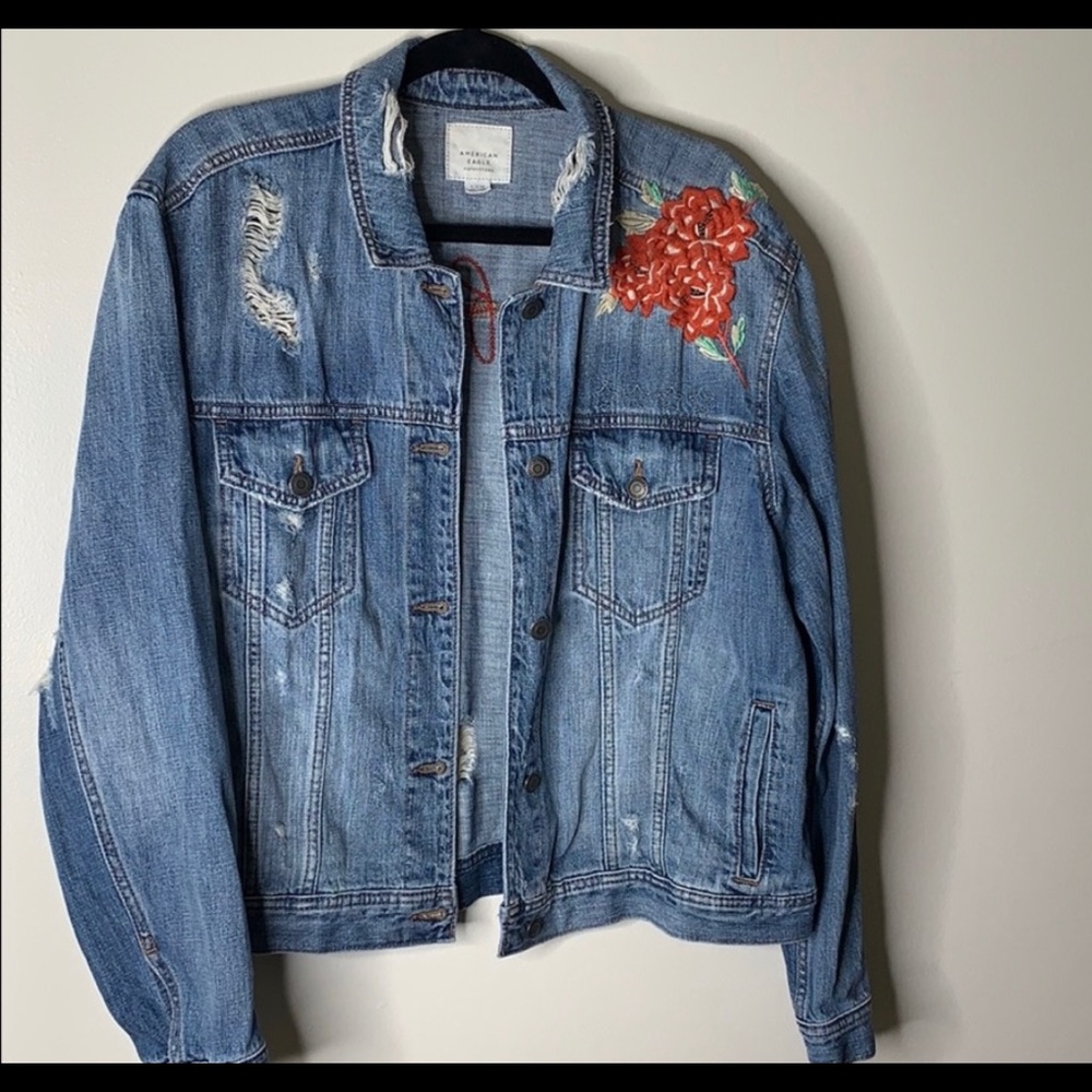 American Eagle Size M “Just for Fun” ripped jean jacket - Picture 2 of 5